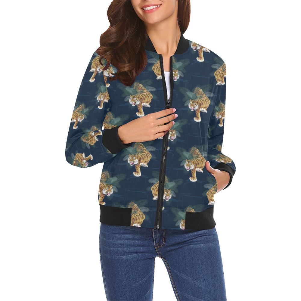 Chinese Tiger Pattern Print Women Casual Bomber Jacket-grizzshop