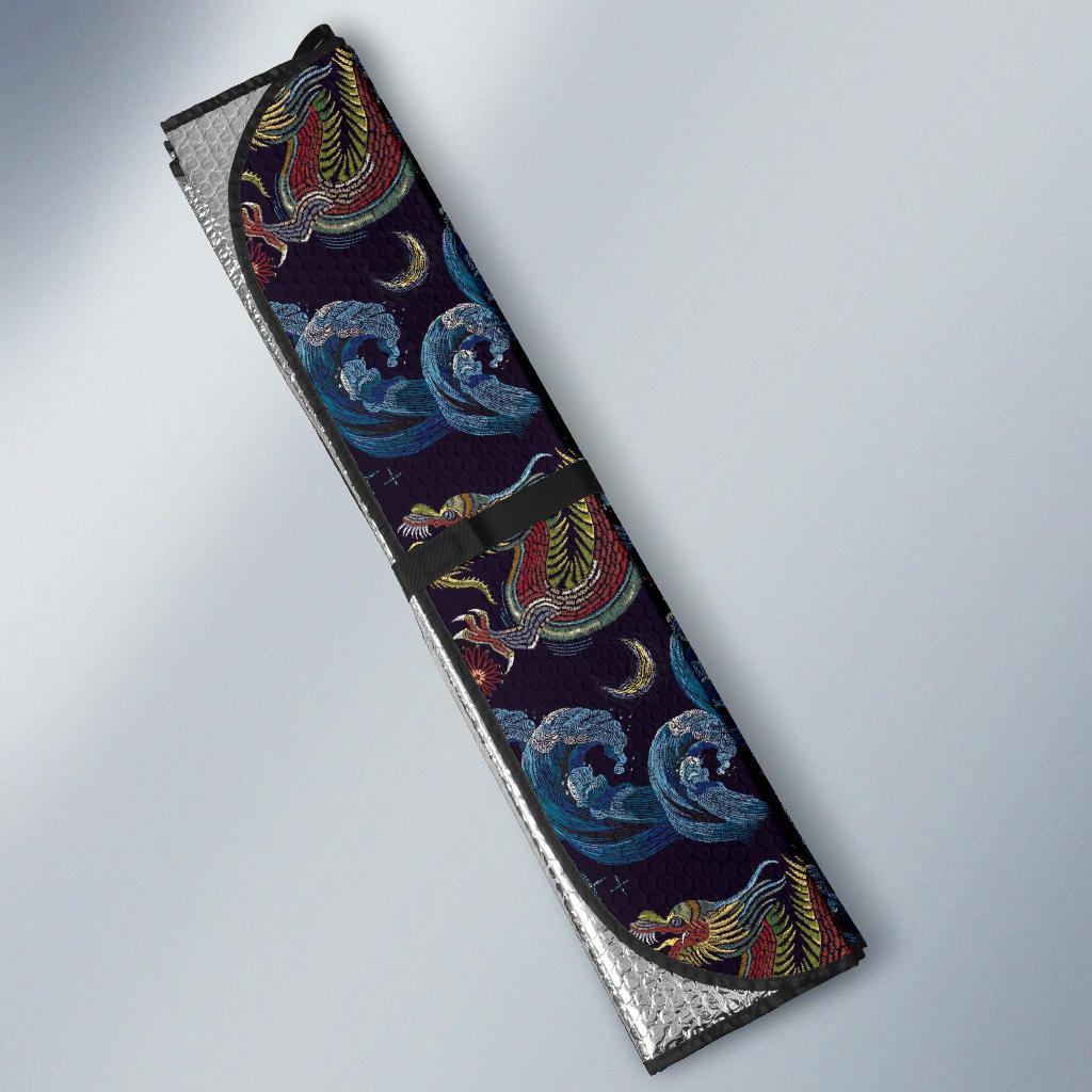 Chinese Wave Dragon Pattern Print Car Sun Shade-grizzshop