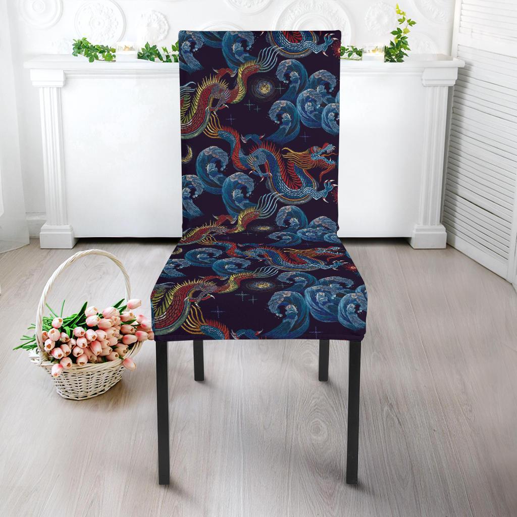 Chinese Wave Dragon Pattern Print Chair Cover-grizzshop