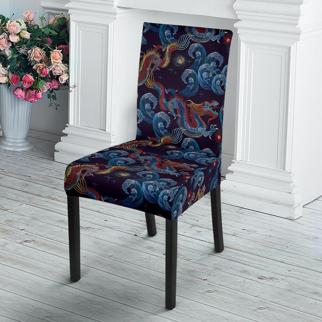 Chinese Wave Dragon Pattern Print Chair Cover-grizzshop