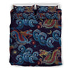 Chinese Wave Dragon Pattern Print Duvet Cover Bedding Set-grizzshop