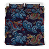 Chinese Wave Dragon Pattern Print Duvet Cover Bedding Set-grizzshop