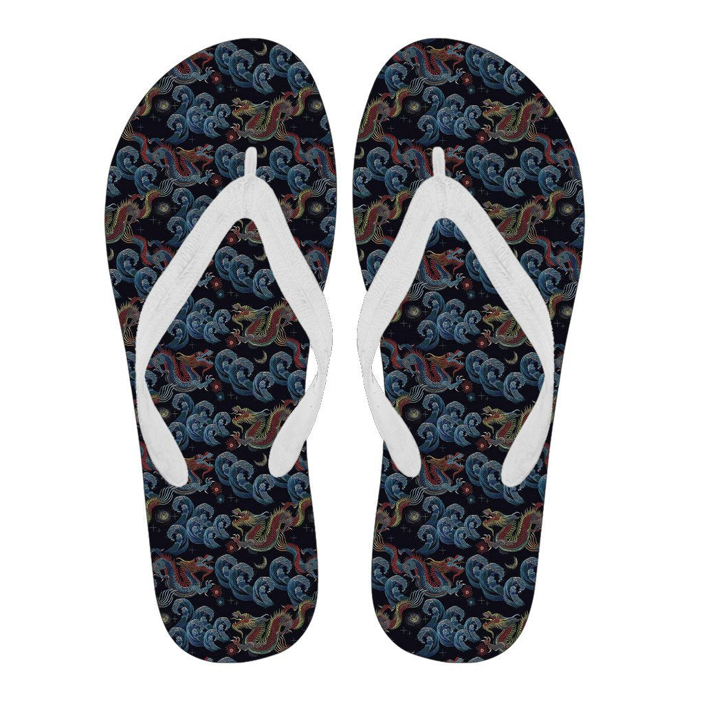 Chinese Wave Dragon Pattern Print Men & Women Flip Flops-grizzshop