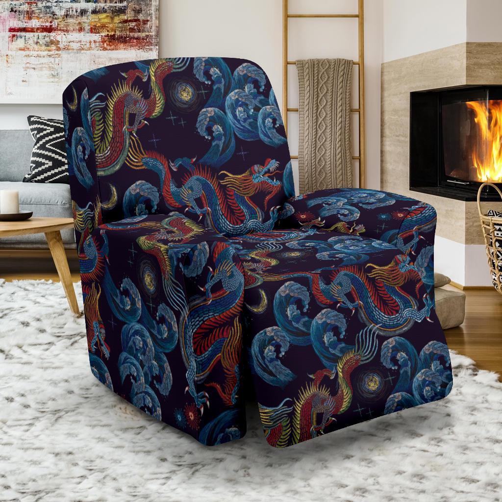 Chinese Wave Dragon Pattern Print Recliner Cover-grizzshop