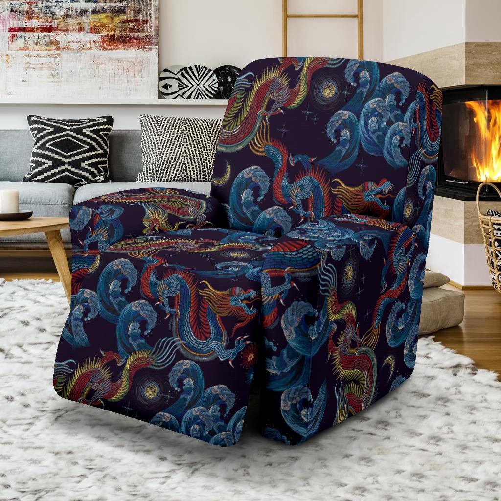 Chinese Wave Dragon Pattern Print Recliner Cover-grizzshop