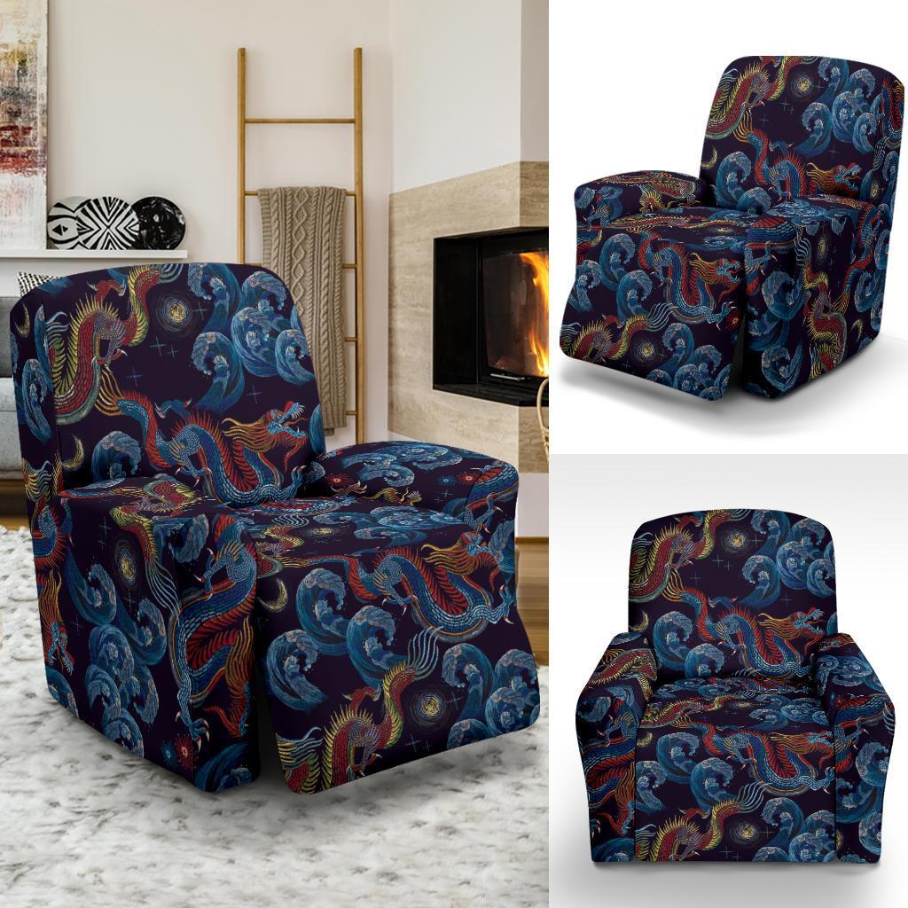 Chinese Wave Dragon Pattern Print Recliner Cover-grizzshop