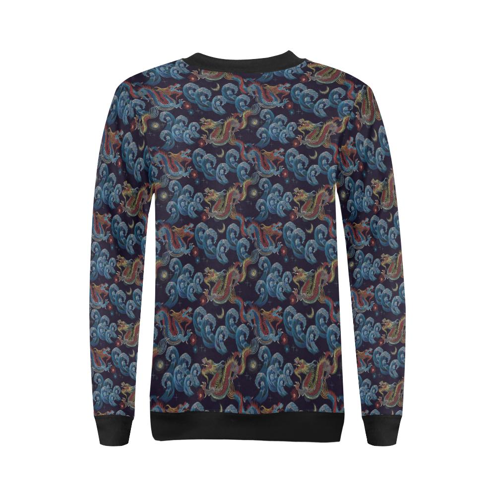 Chinese Wave Dragon Pattern Print Women Crewneck Sweatshirt-grizzshop