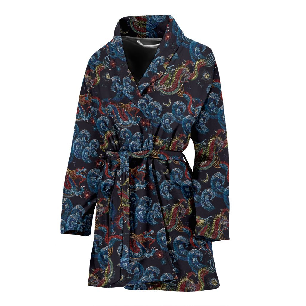 Chinese Wave Dragon Pattern Print Women Long Robe-grizzshop