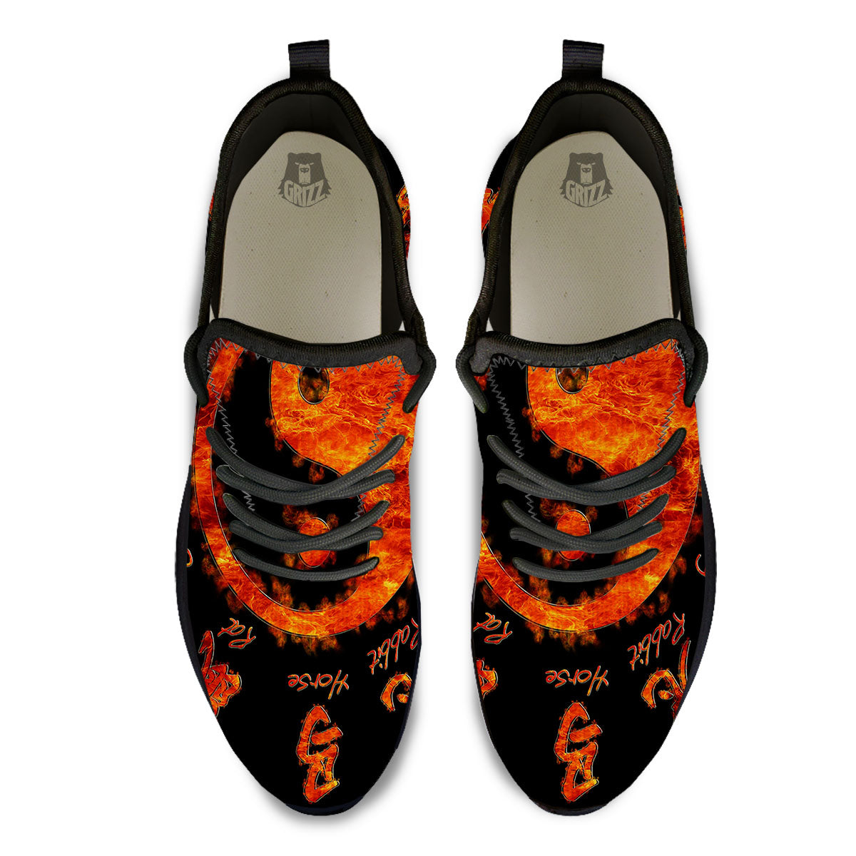 Chinese Zodiac Fire Yin Yang Print Black Athletic Shoes-grizzshop