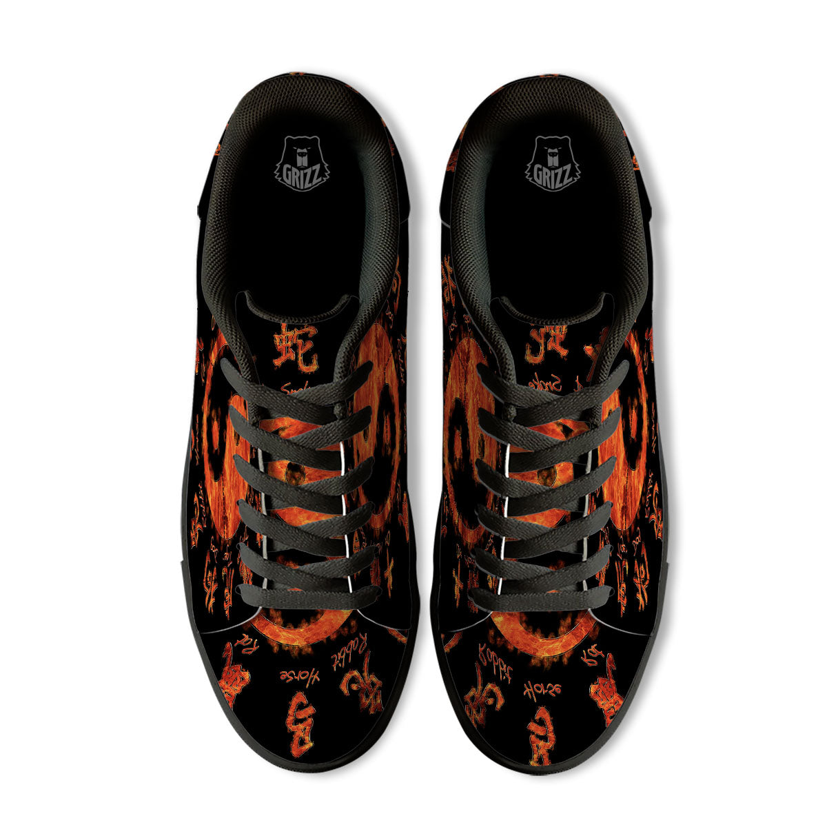 Chinese Zodiac Fire Yin Yang Print Black Low Top Sneakers-grizzshop