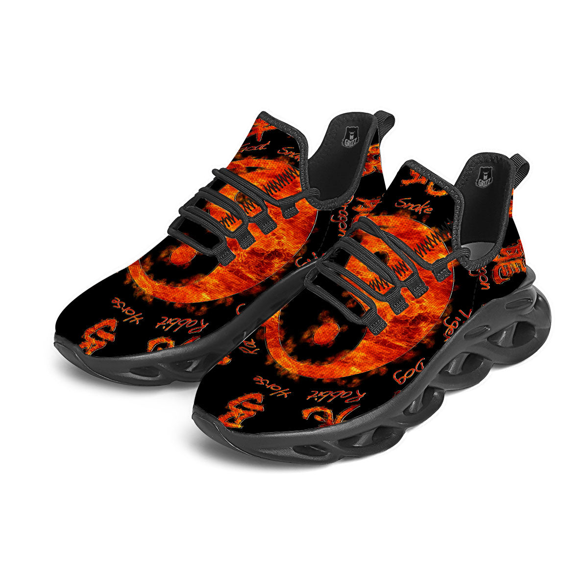 Chinese Zodiac Fire Yin Yang Print Black Running Shoes-grizzshop