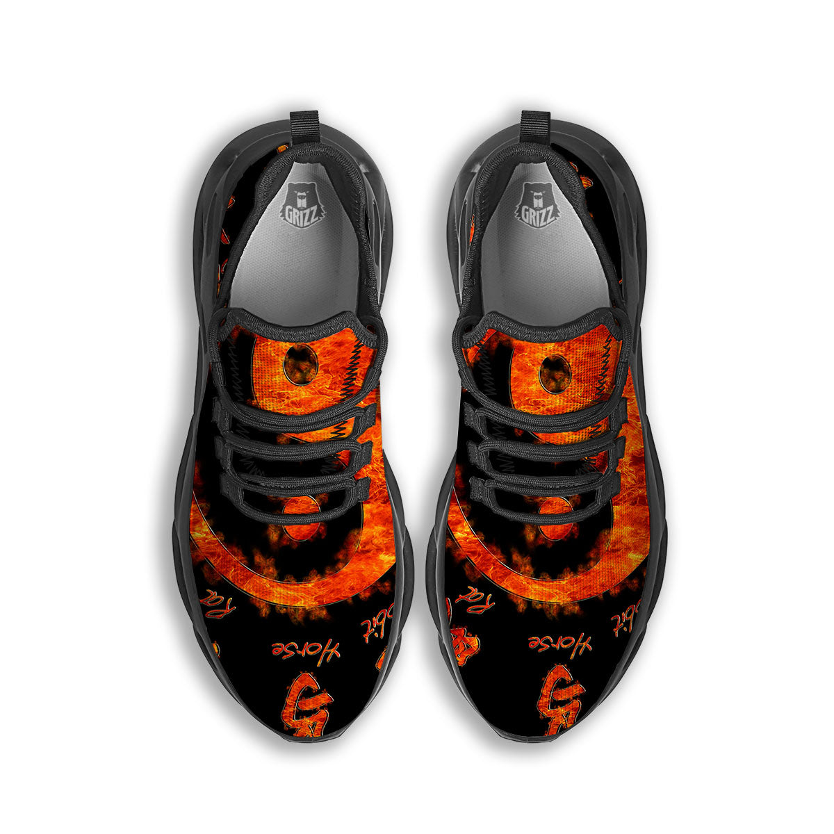 Chinese Zodiac Fire Yin Yang Print Black Running Shoes-grizzshop