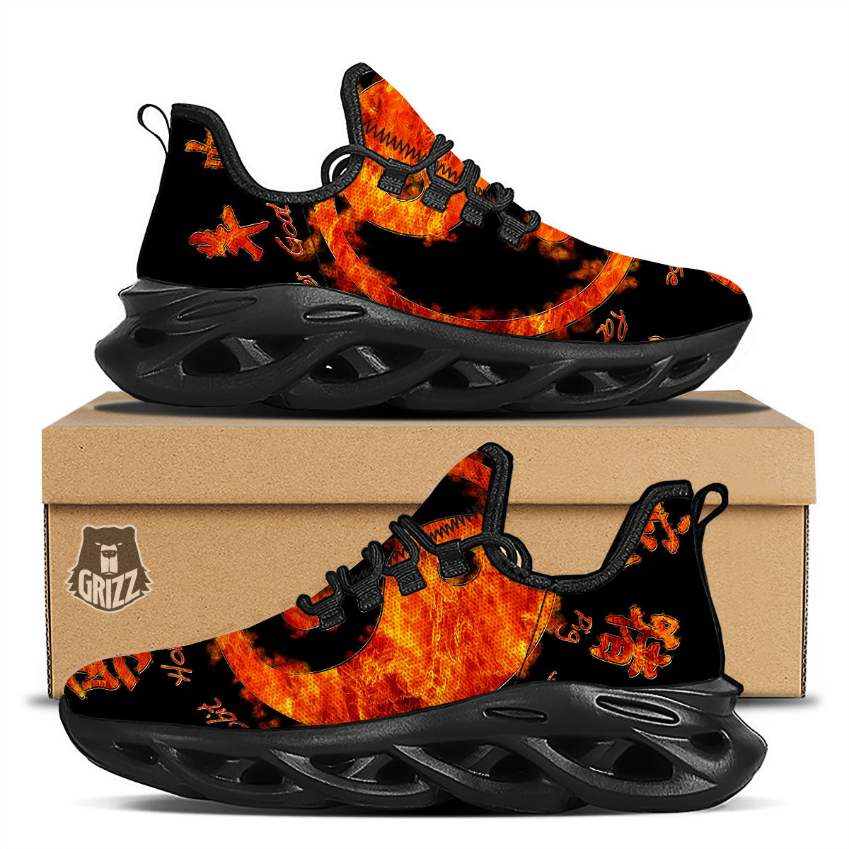 Chinese Zodiac Fire Yin Yang Print Black Running Shoes-grizzshop