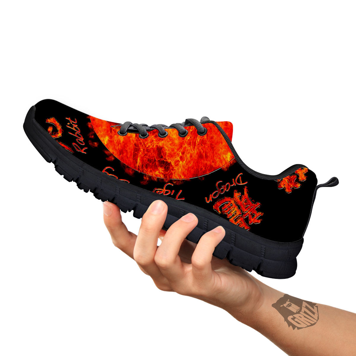 Chinese Zodiac Fire Yin Yang Print Black Sneaker-grizzshop