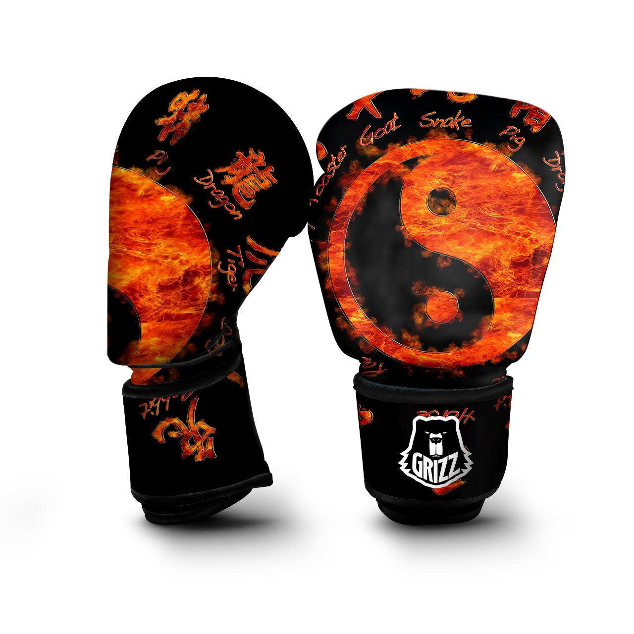 Chinese Zodiac Fire Yin Yang Print Boxing Gloves-grizzshop