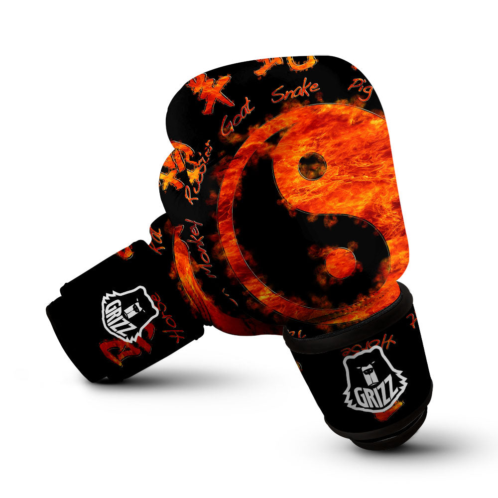 Chinese Zodiac Fire Yin Yang Print Boxing Gloves-grizzshop