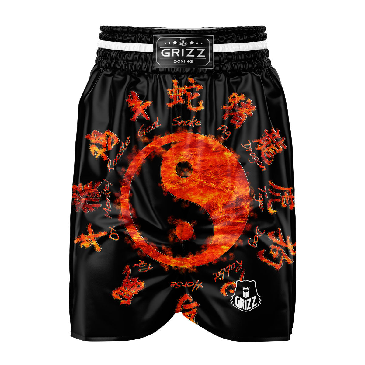 Chinese Zodiac Fire Yin Yang Print Boxing Shorts-grizzshop