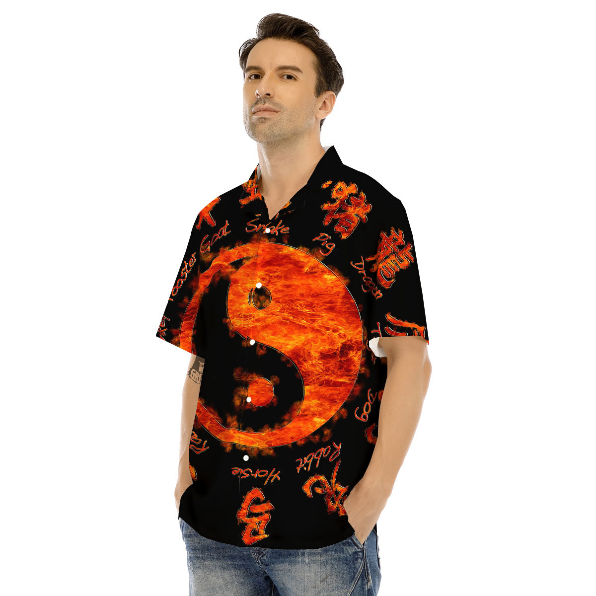 Chinese Zodiac Fire Yin Yang Print Men's Hawaiian Shirt-grizzshop