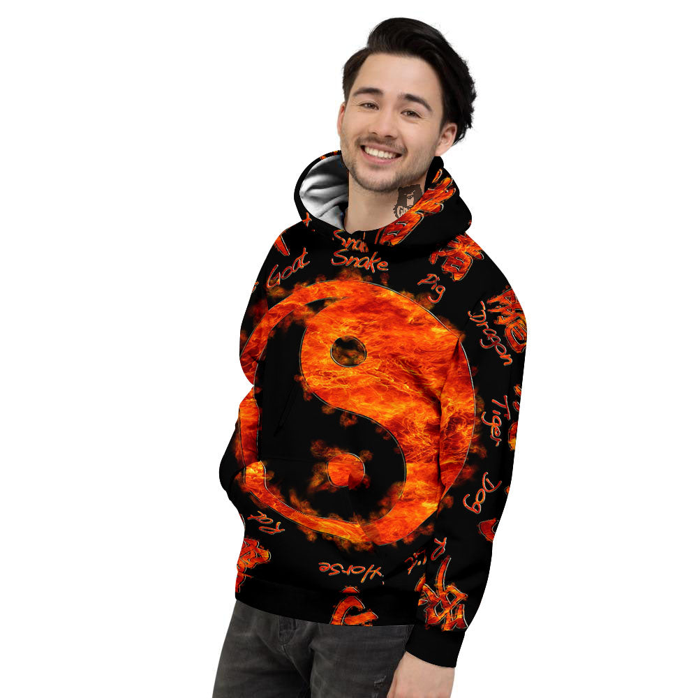 Chinese Zodiac Fire Yin Yang Print Men's Hoodie-grizzshop
