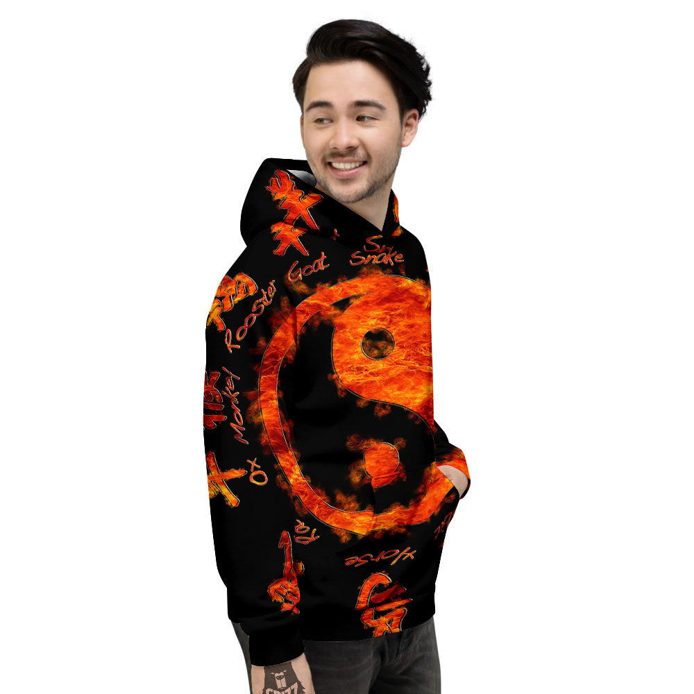 Chinese Zodiac Fire Yin Yang Print Men's Hoodie-grizzshop