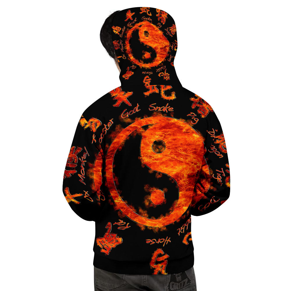 Chinese Zodiac Fire Yin Yang Print Men's Hoodie-grizzshop