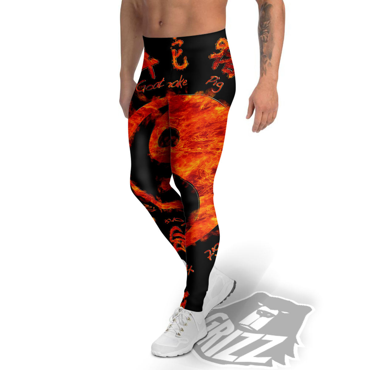 Chinese Zodiac Fire Yin Yang Print Men's Leggings-grizzshop