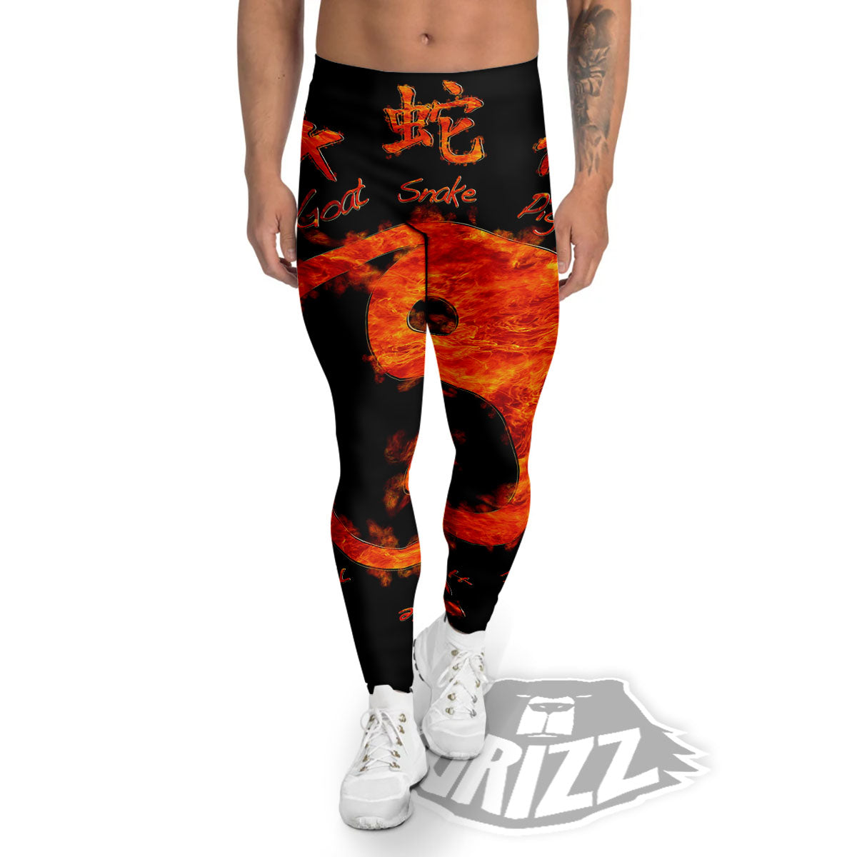 Chinese Zodiac Fire Yin Yang Print Men's Leggings-grizzshop