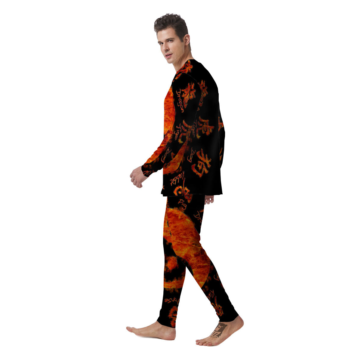Chinese Zodiac Fire Yin Yang Print Men's Pajamas-grizzshop