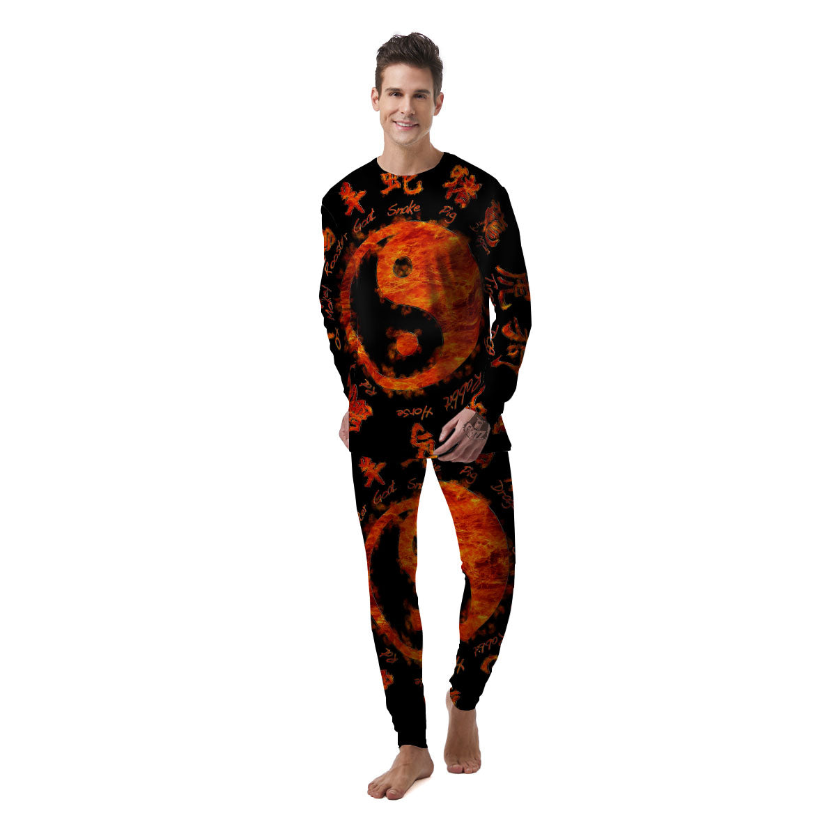Chinese Zodiac Fire Yin Yang Print Men's Pajamas-grizzshop