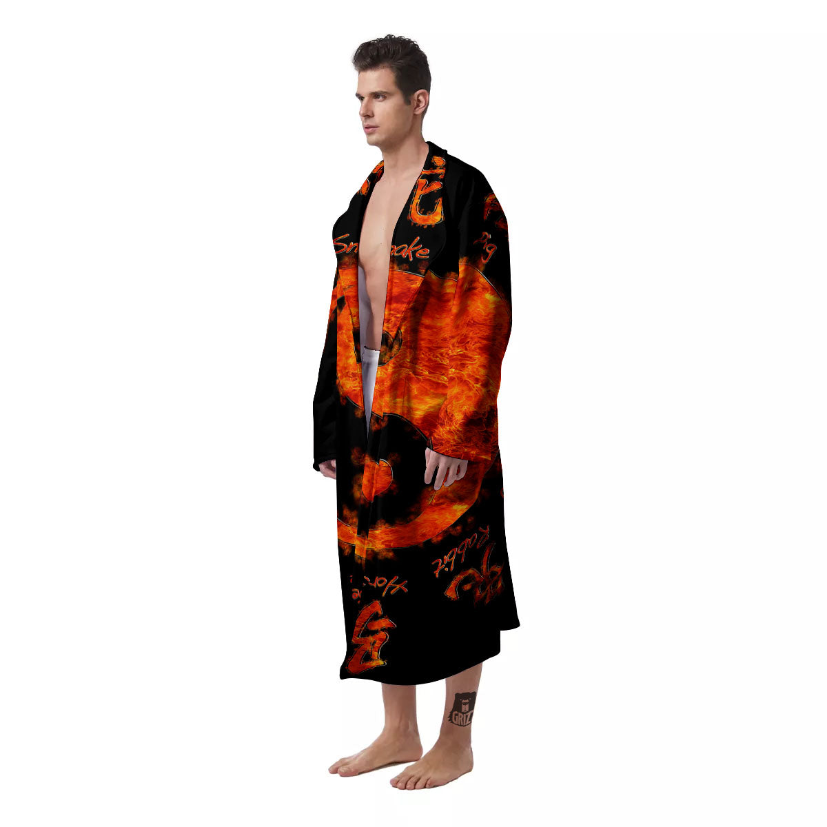 Chinese Zodiac Fire Yin Yang Print Men's Robe-grizzshop