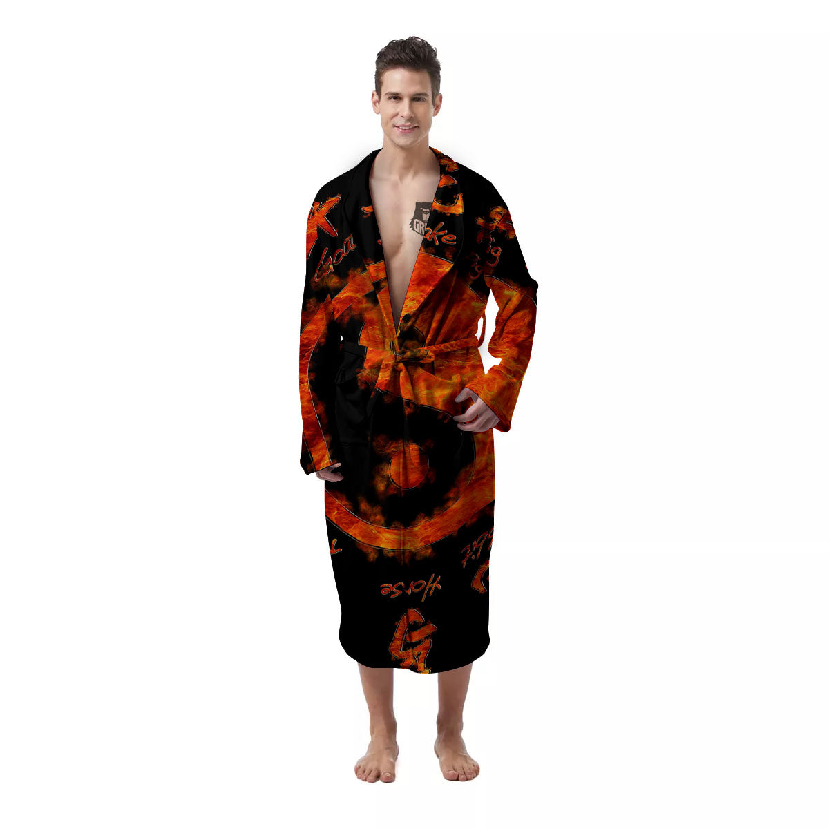 Chinese Zodiac Fire Yin Yang Print Men's Robe-grizzshop