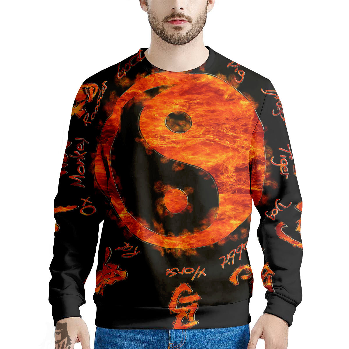 Chinese Zodiac Fire Yin Yang Print Men's Sweatshirt-grizzshop