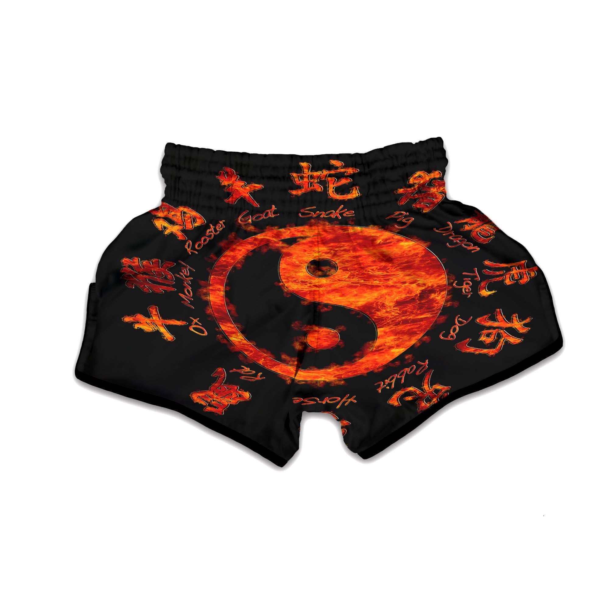 Chinese Zodiac Fire Yin Yang Print Muay Thai Boxing Shorts-grizzshop