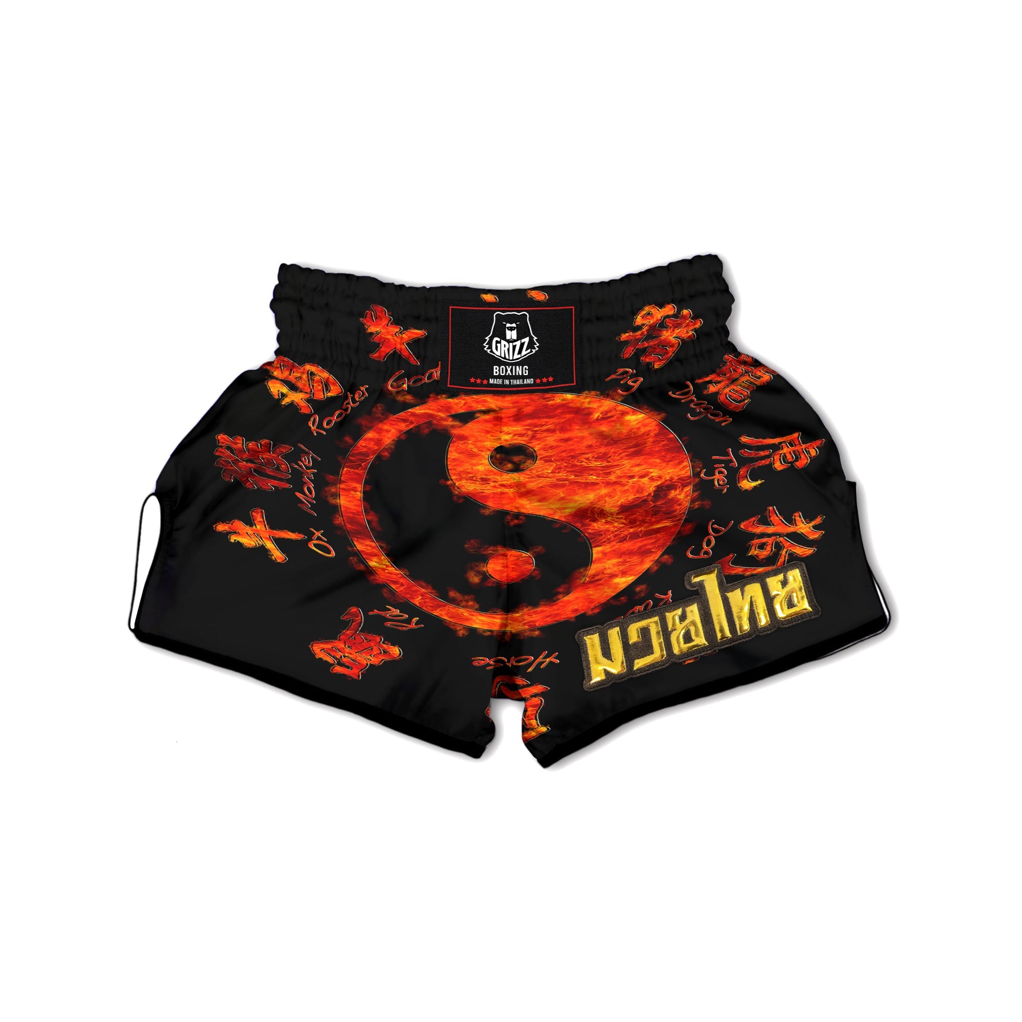 Chinese Zodiac Fire Yin Yang Print Muay Thai Boxing Shorts-grizzshop