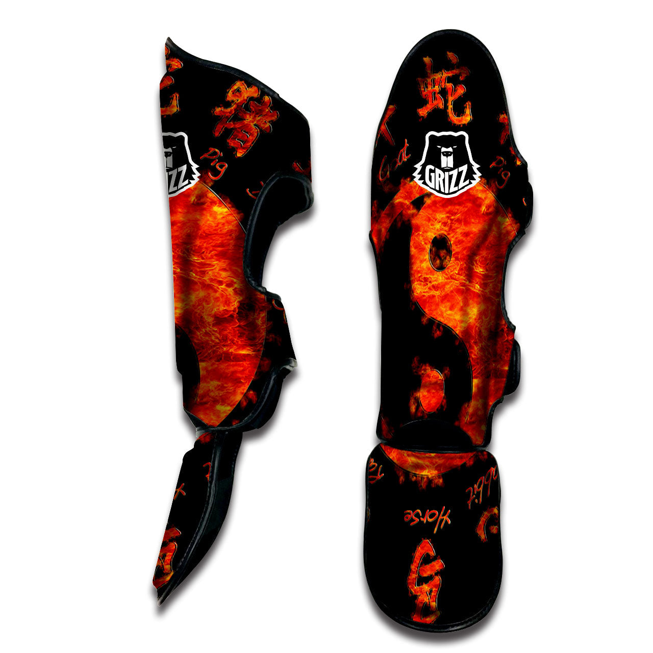 Chinese Zodiac Fire Yin Yang Print Muay Thai Shin Guards-grizzshop