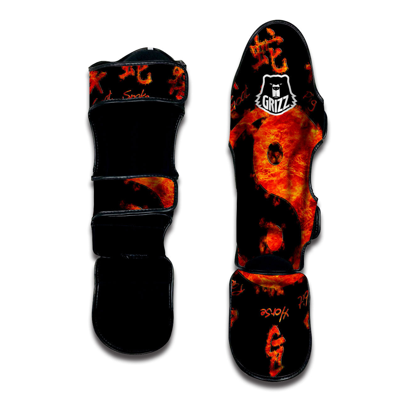 Chinese Zodiac Fire Yin Yang Print Muay Thai Shin Guards-grizzshop
