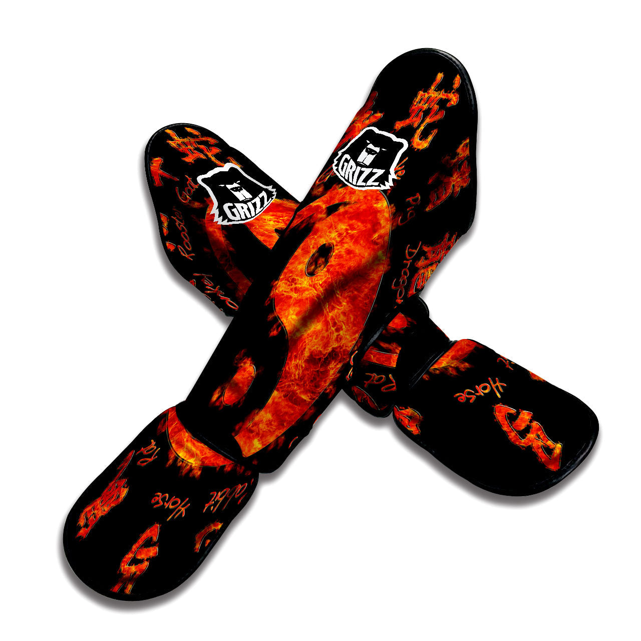 Chinese Zodiac Fire Yin Yang Print Muay Thai Shin Guards-grizzshop