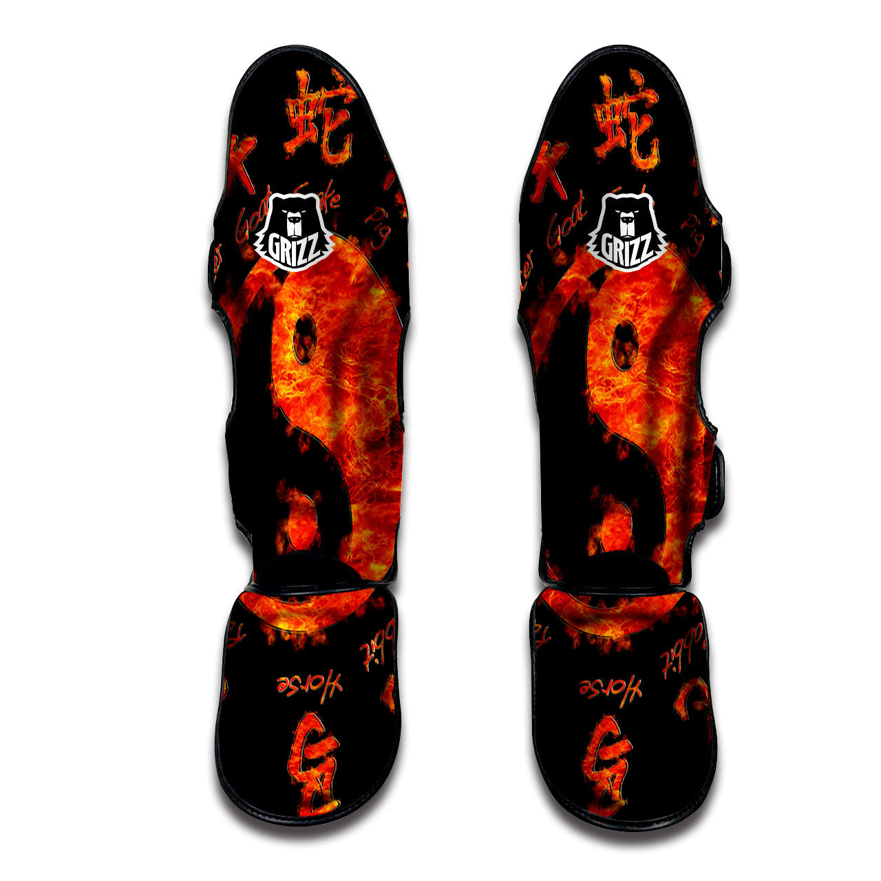 Chinese Zodiac Fire Yin Yang Print Muay Thai Shin Guards-grizzshop