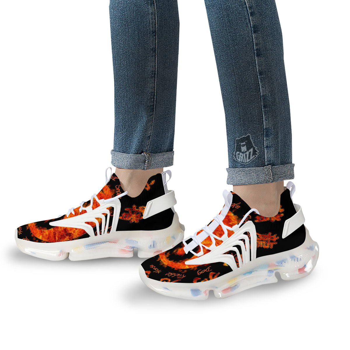 Chinese Zodiac Fire Yin Yang Print White Gym Shoes-grizzshop