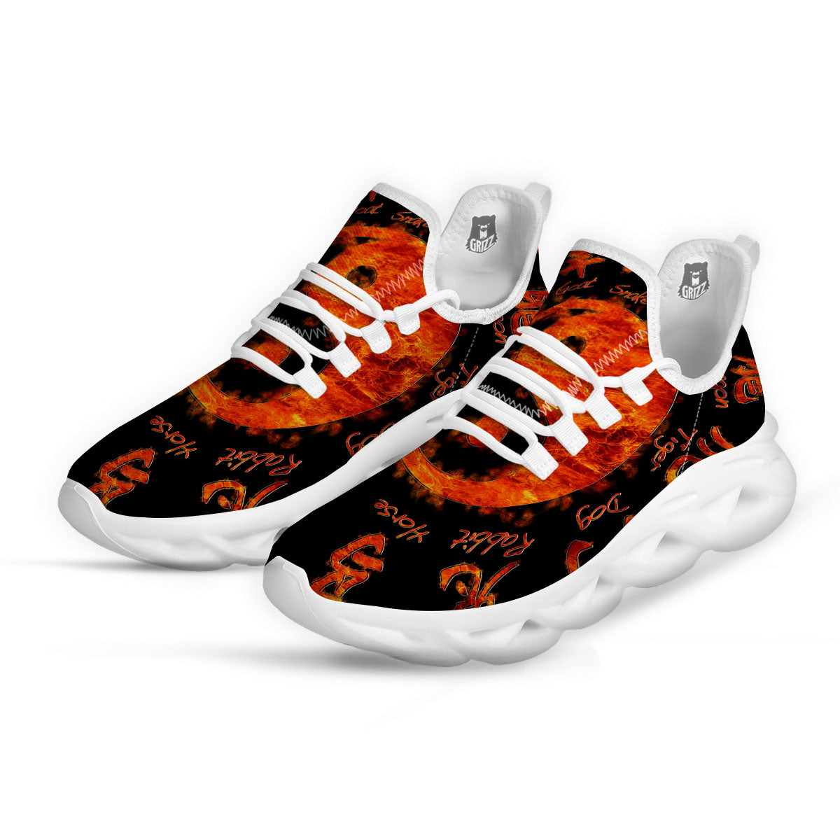 Chinese Zodiac Fire Yin Yang Print White Running Shoes-grizzshop
