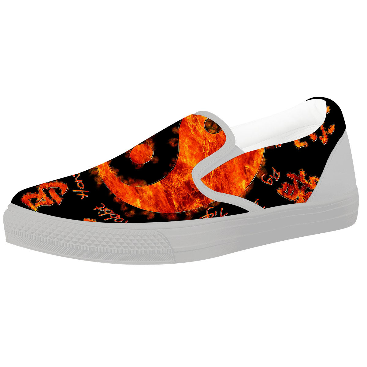 Chinese Zodiac Fire Yin Yang Print White Slip On Shoes-grizzshop