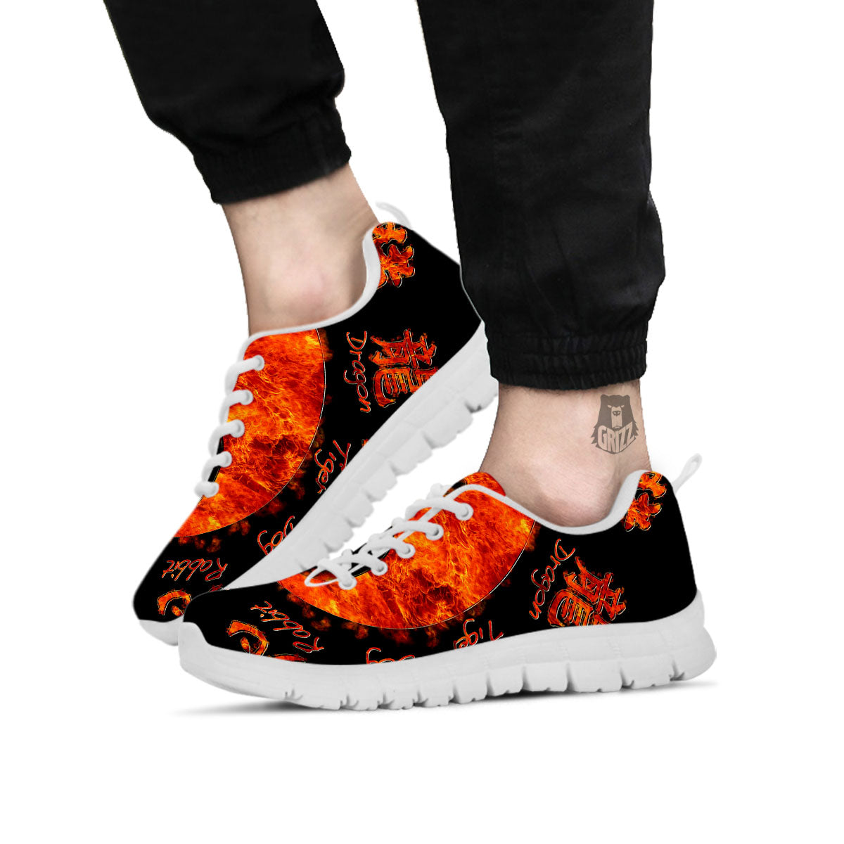 Chinese Zodiac Fire Yin Yang Print White Sneaker-grizzshop