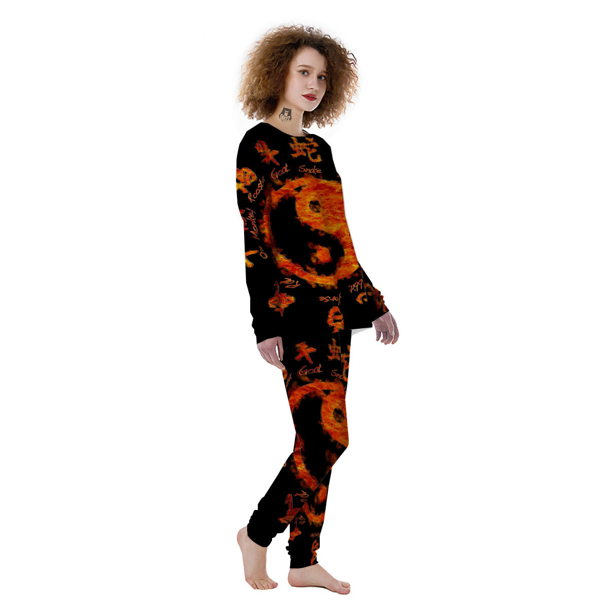 Chinese Zodiac Fire Yin Yang Print Women's Pajamas-grizzshop
