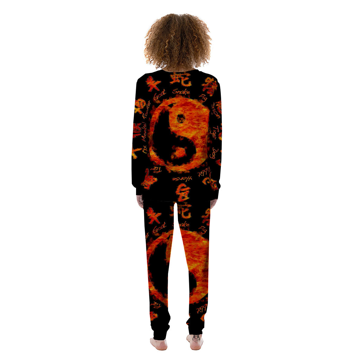 Chinese Zodiac Fire Yin Yang Print Women's Pajamas-grizzshop