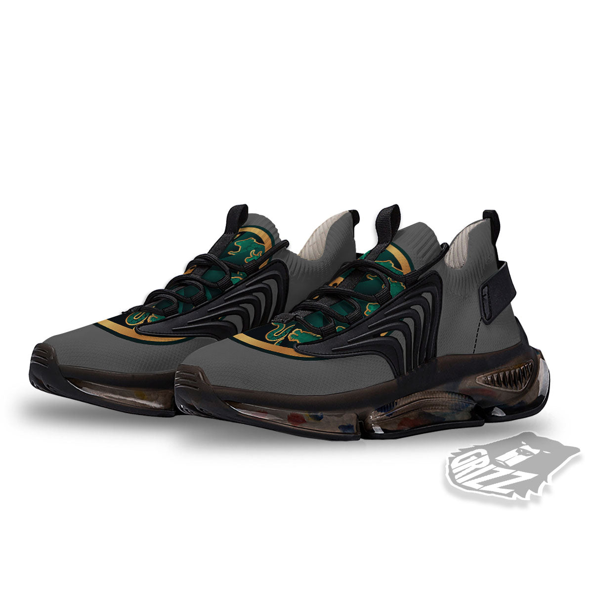 Chinese Zodiac Gold And Green Print Black Gym Shoes-grizzshop