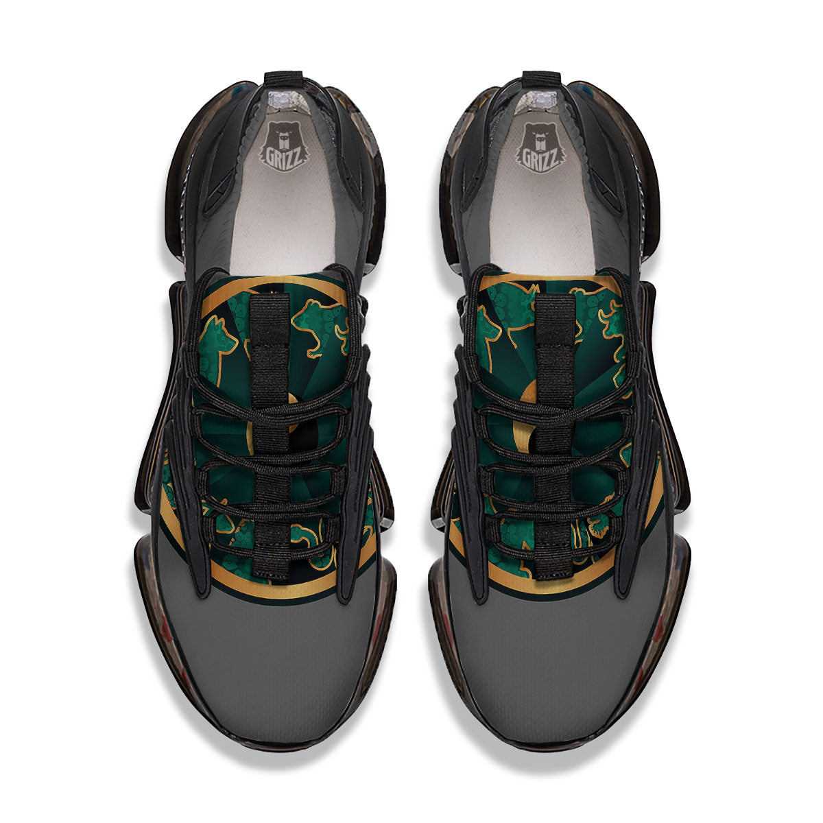 Chinese Zodiac Gold And Green Print Black Gym Shoes-grizzshop