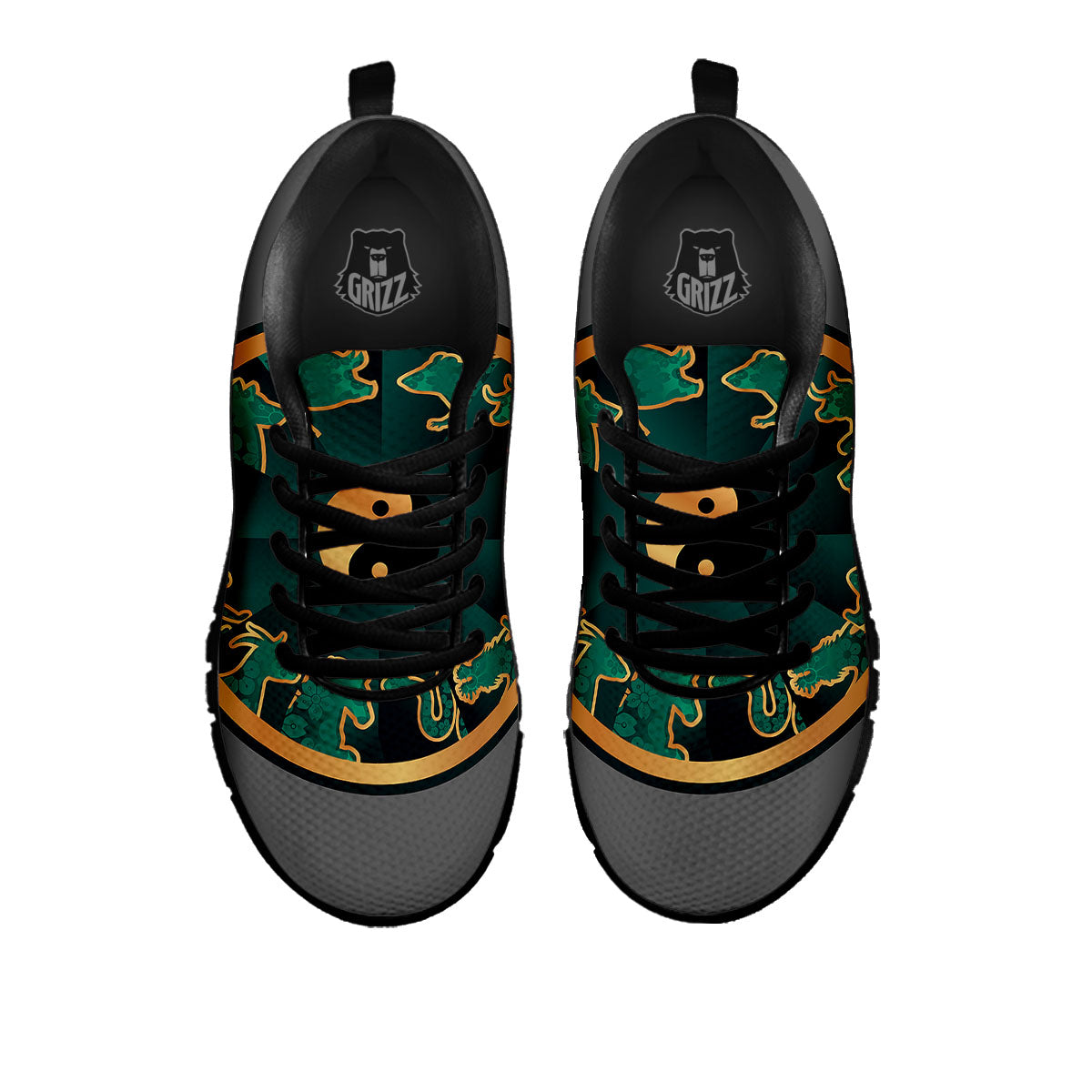 Chinese Zodiac Gold And Green Print Black Sneaker-grizzshop