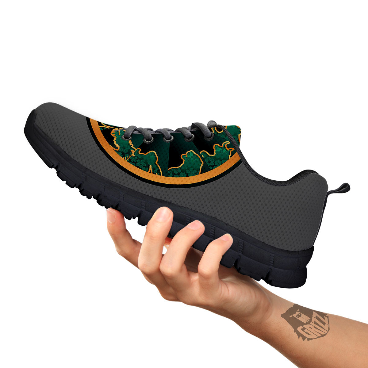 Chinese Zodiac Gold And Green Print Black Sneaker-grizzshop