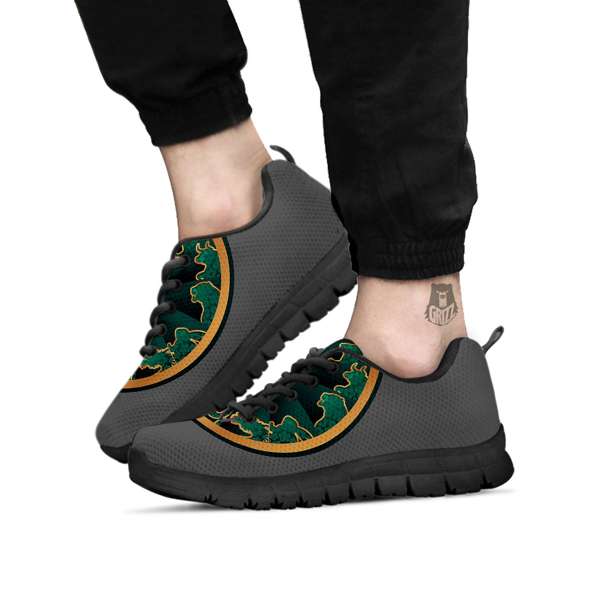 Chinese Zodiac Gold And Green Print Black Sneaker-grizzshop