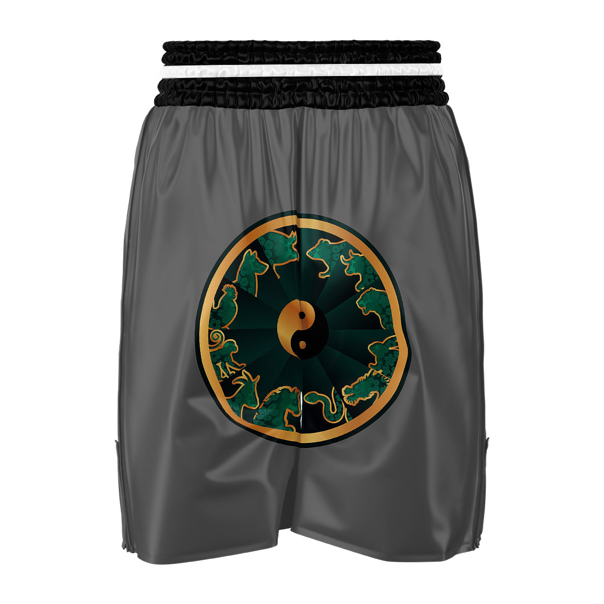 Chinese Zodiac Gold And Green Print Boxing Shorts-grizzshop